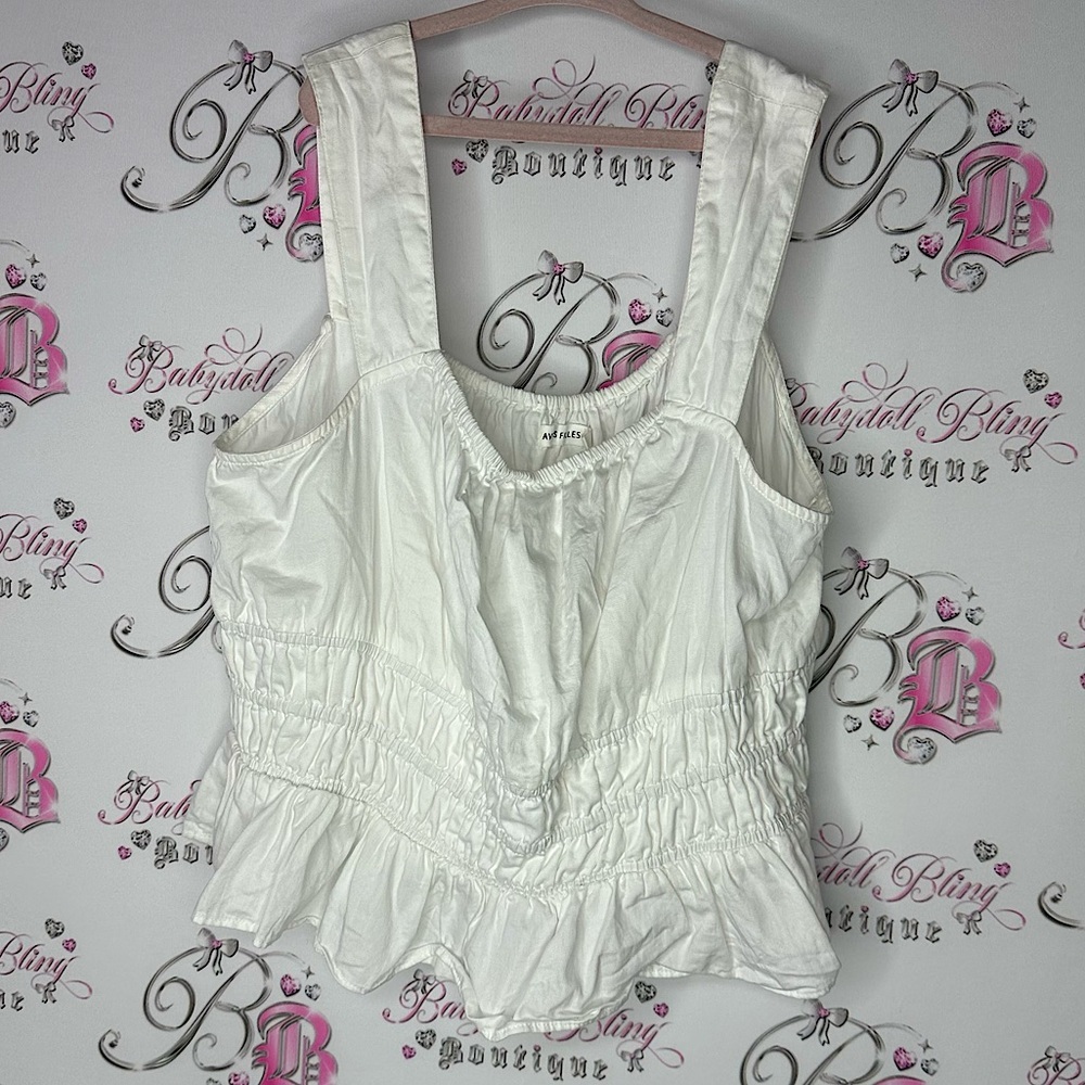 Avec Les Filles top milk maid rutched white cream stretchy crop style luxe